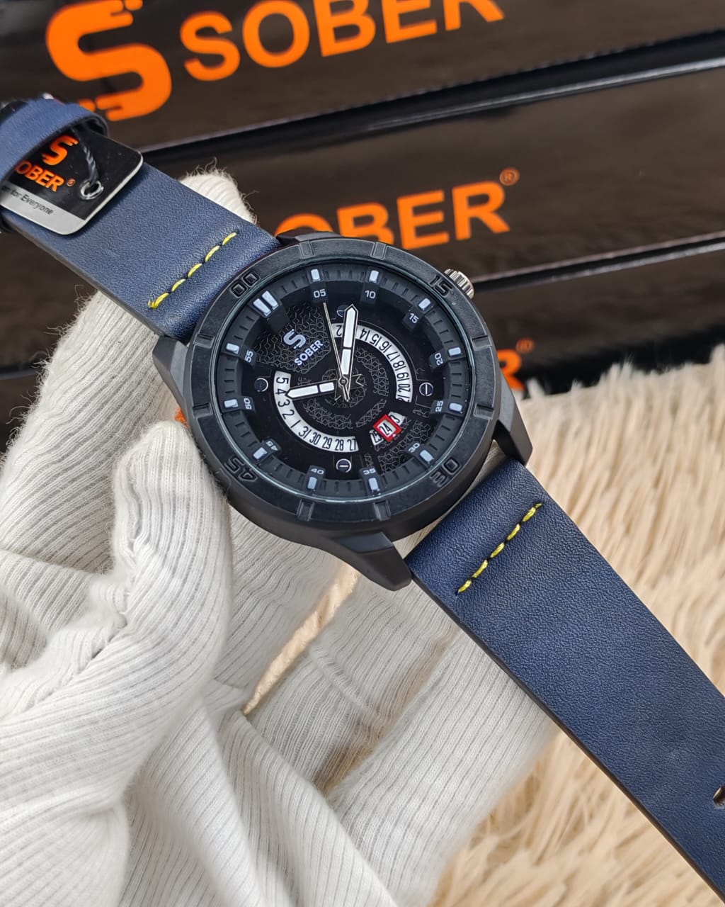 Sober Watch Model 995 Premium Watch Belt Brown Dial Black Colour Watch For Man - Image 2