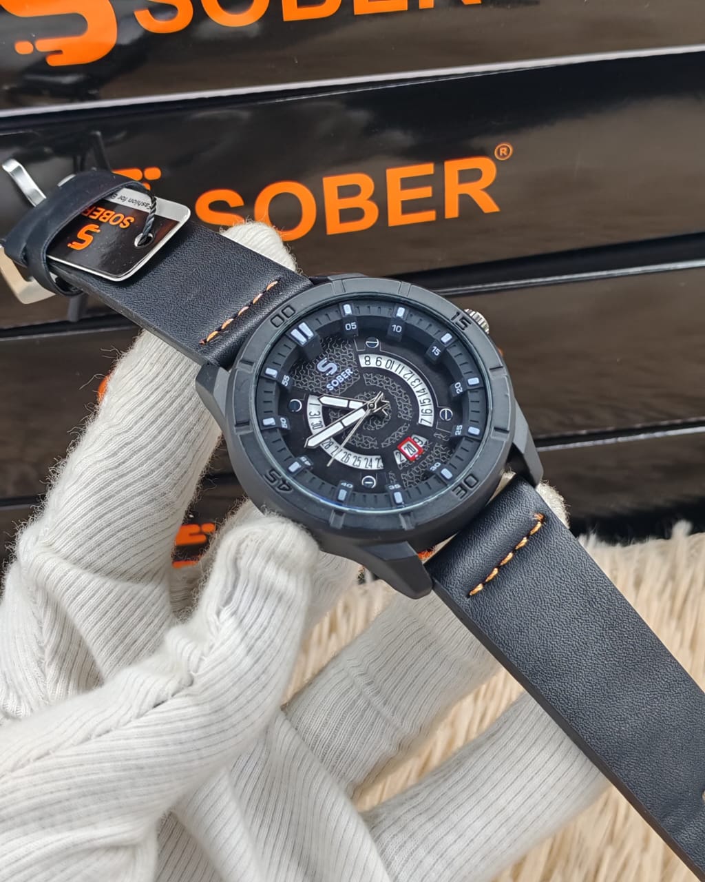 Sober Watch Model 995 Premium Watch Belt Brown Dial Black Colour Watch For Man - Image 4