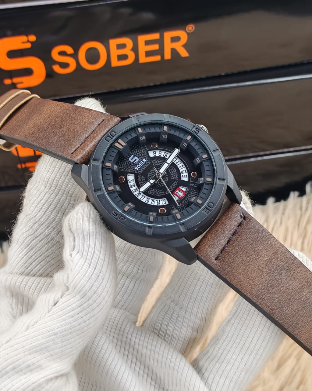 Sober Watch Model 995 Premium Watch Belt Brown Dial Black Colour Watch For Man